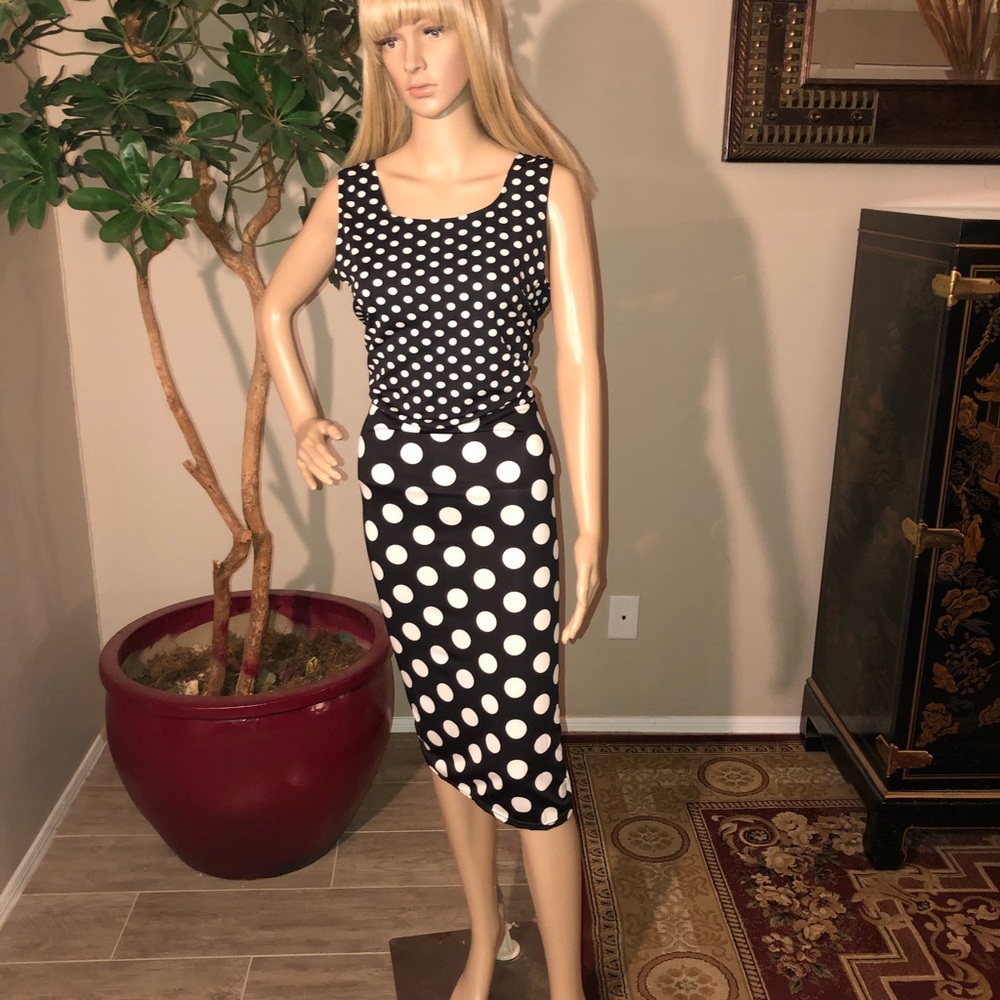 Black and white polka dot dress.